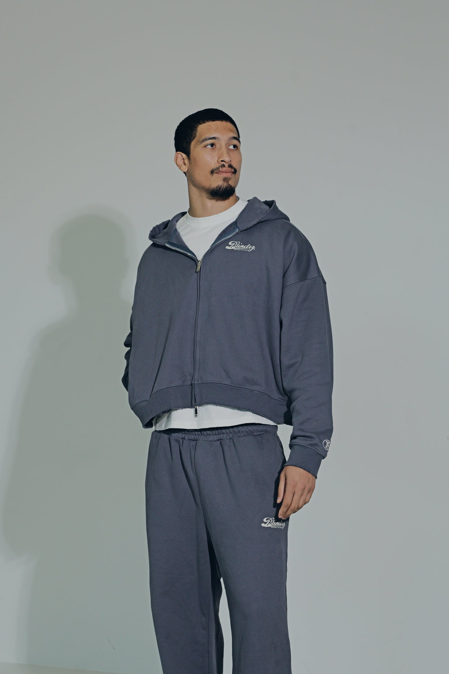 Blue "Script" Zip-Up Hoodie