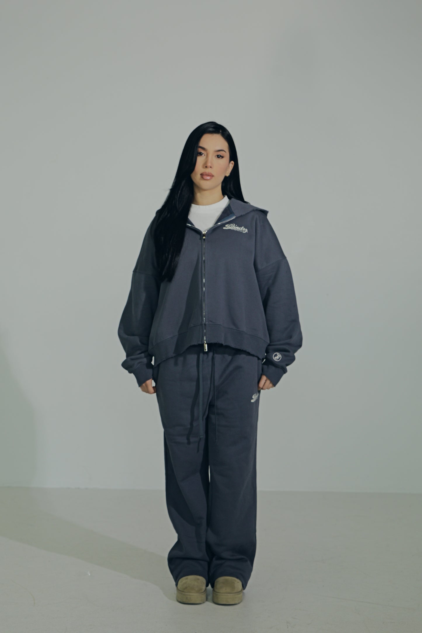 Blue "Script" Zip-Up Hoodie