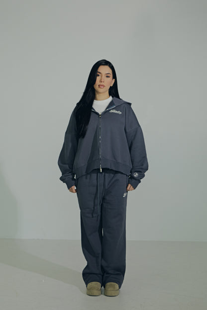 Blue "Script" Zip-Up Hoodie