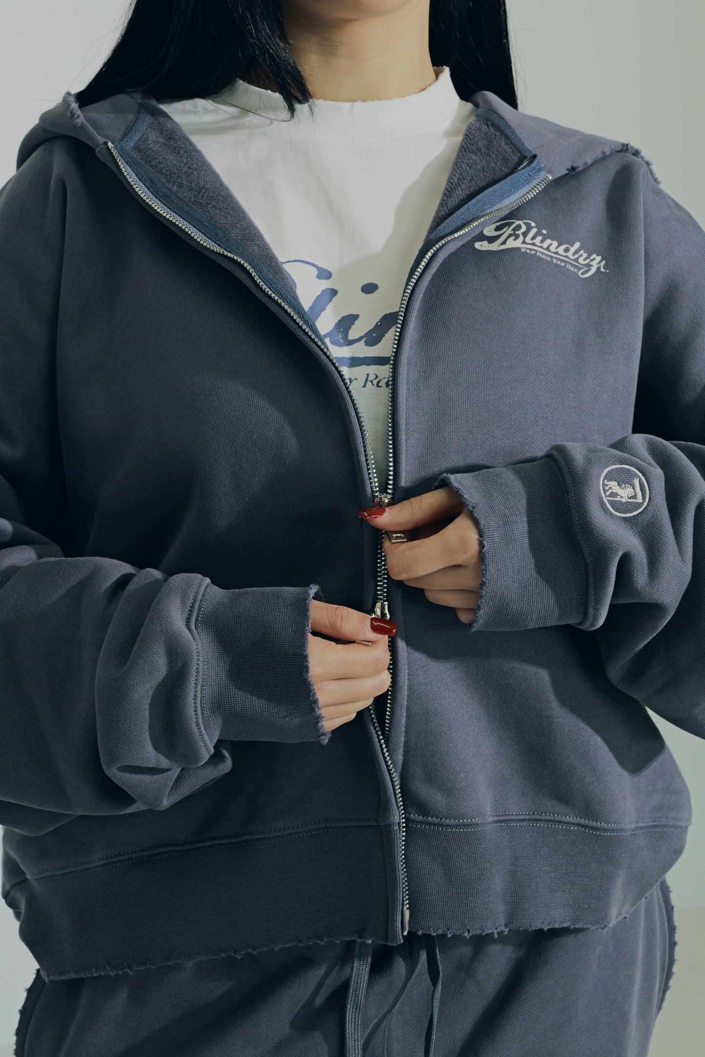 Blue "Script" Zip-Up Hoodie