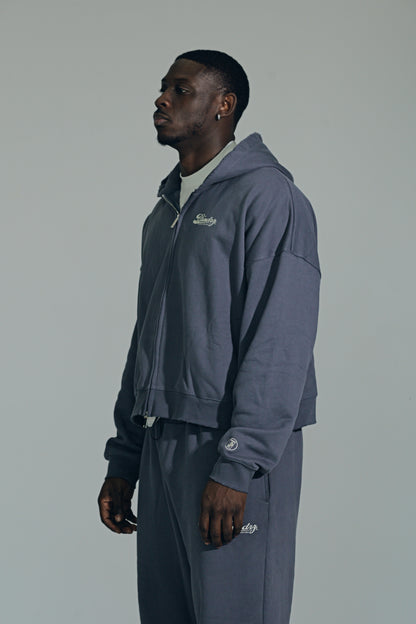 Blue "Script" Zip-Up Hoodie
